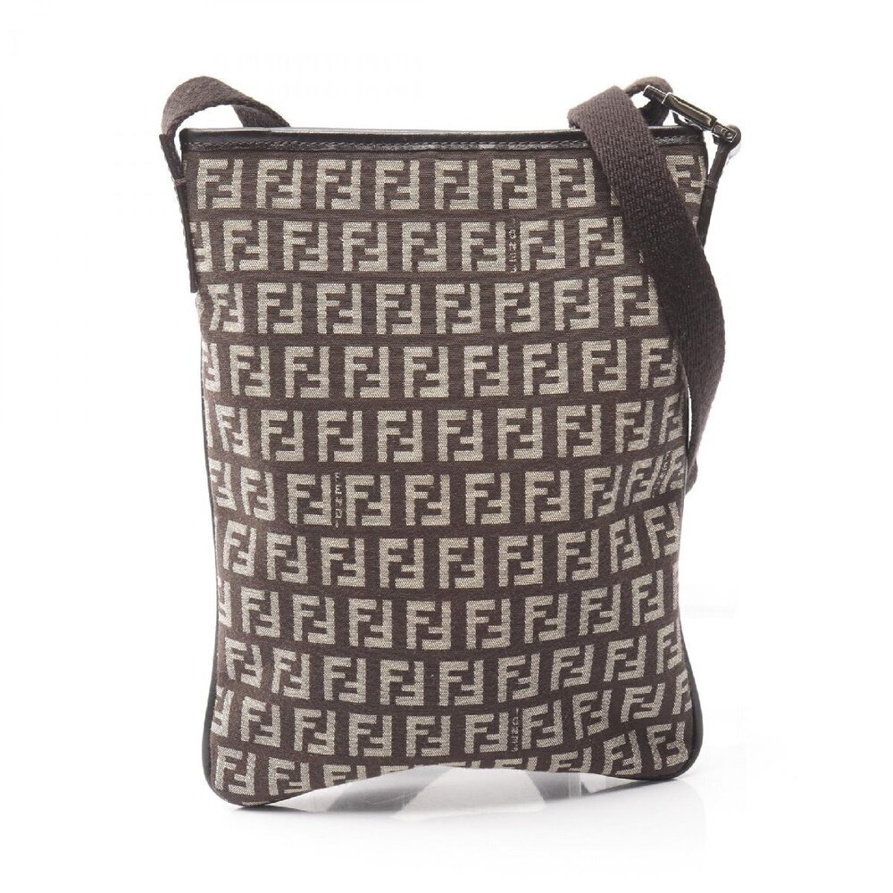Fendi Zucchino Shoulder Bag Canvas Brown